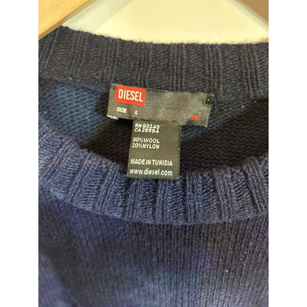 Men’s DIESEL Large Wool/Nylon Blend sweater Navy/Blue/ Purple/green stripe